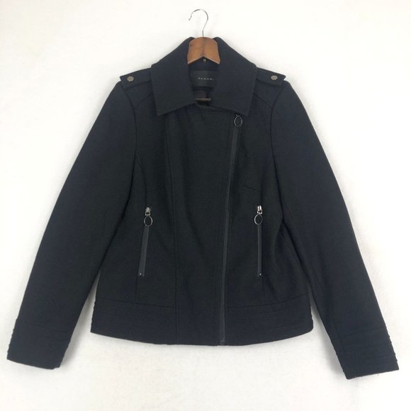 Tahari Women's Size Medium Black Wool Blend Asymmetrical Zip Collared Jacket - Picture 1 of 9